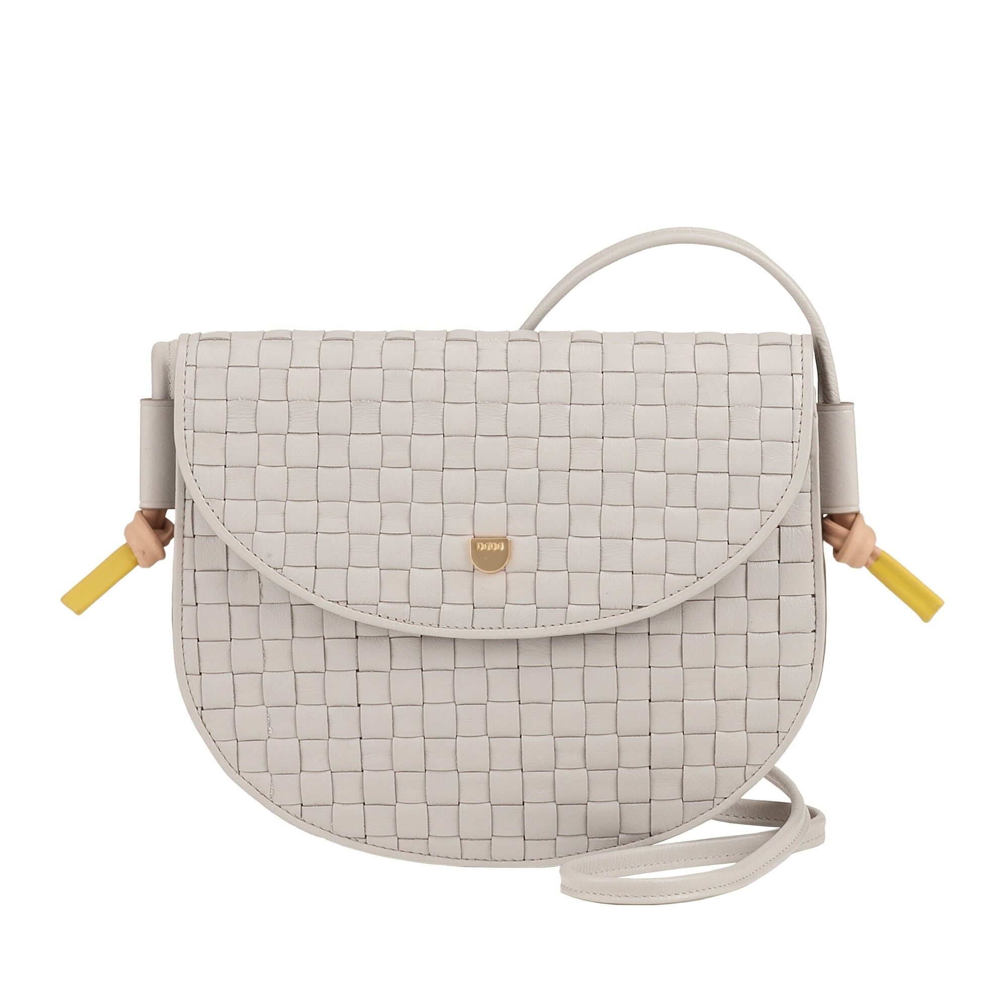 Borsa a tracolla media in pelle intrecciata Dudu da donna, colore grigio perla