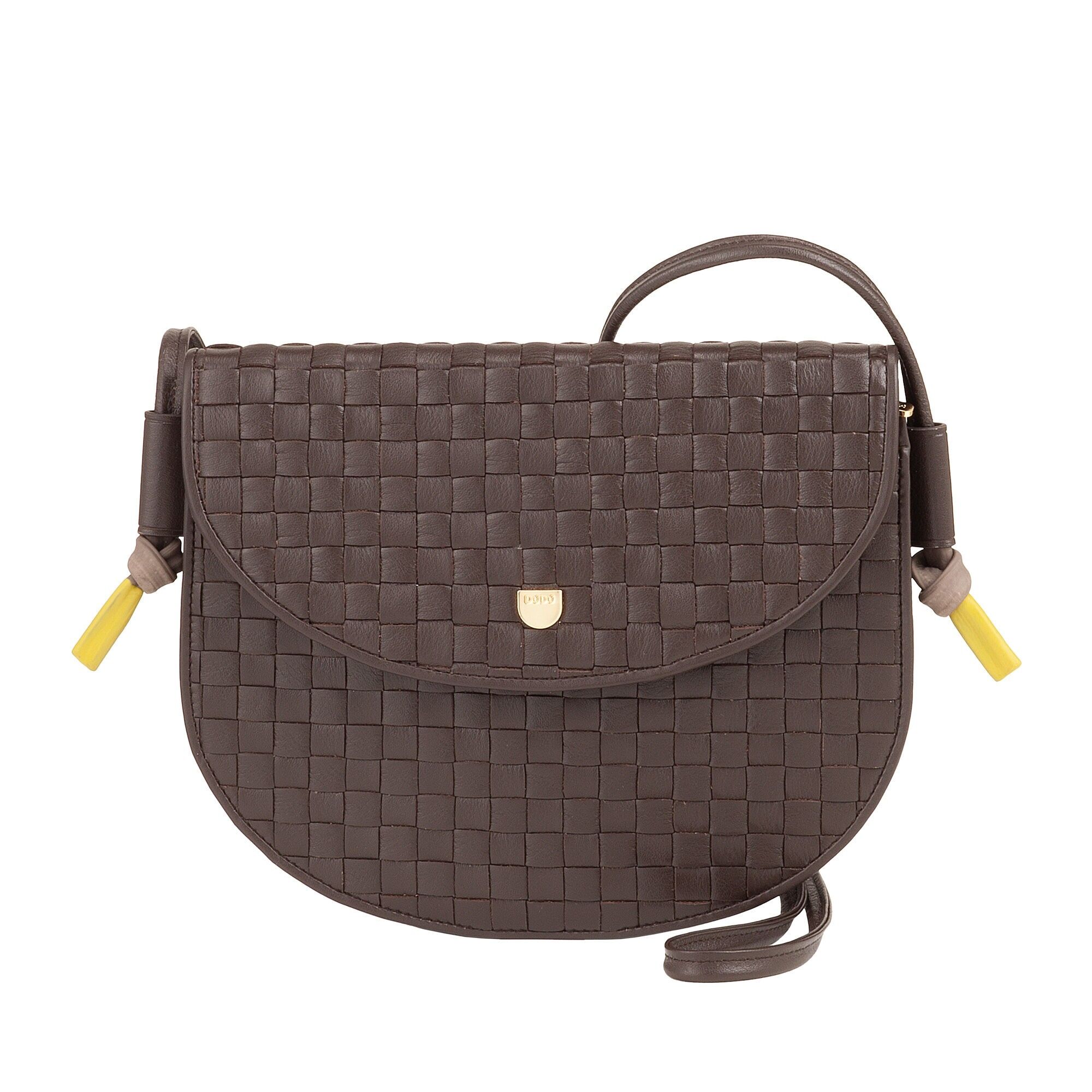 Borsa a tracolla media in pelle intrecciata da donna Dudu, colore marrone caffè