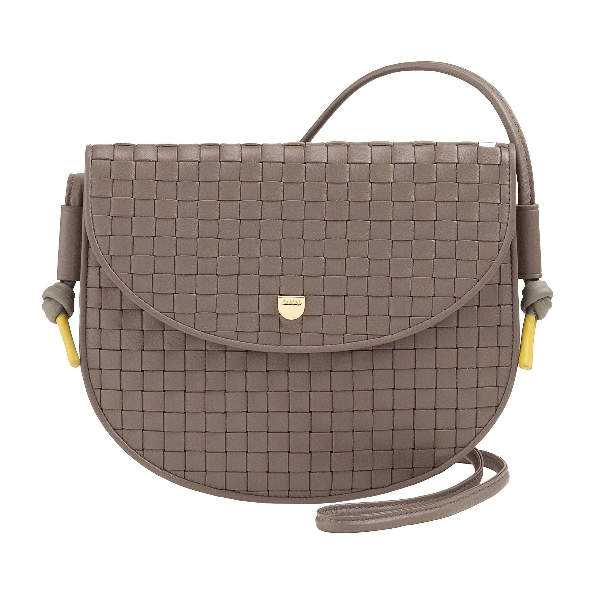 Borsa a tracolla media in pelle intrecciata da donna Dudu, color talpa