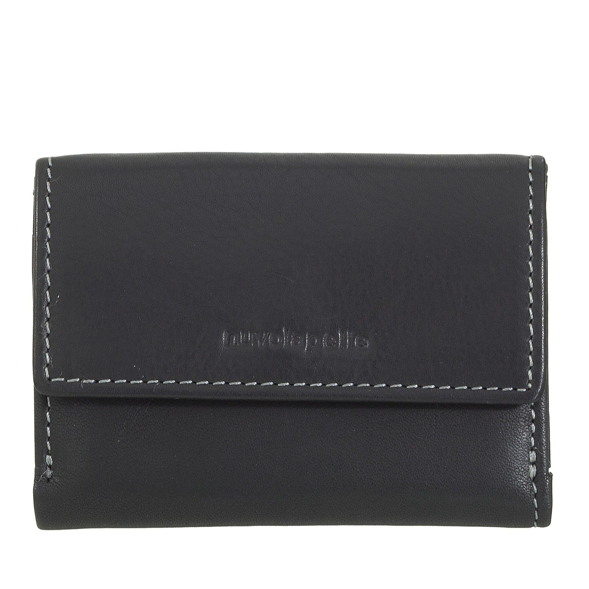 Portafoglio piccolo in pelle da uomo Nuvola Pelle con bottone automatico, nero