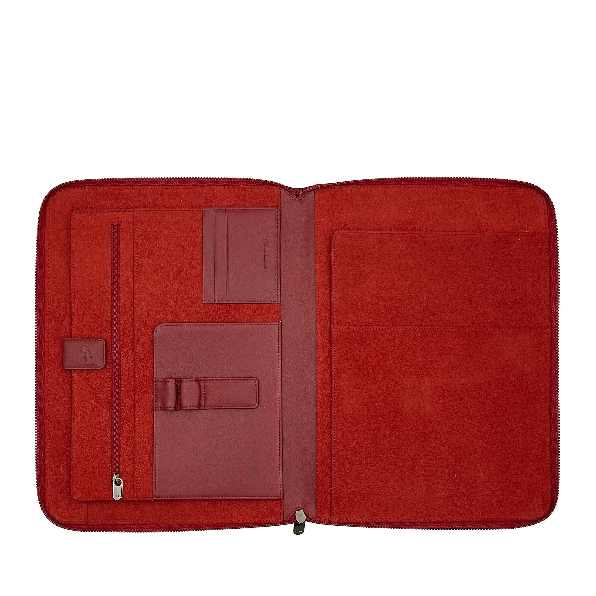 Borsa da lavoro con cerniera A4 in pelle Nuvola Pelle Rossa