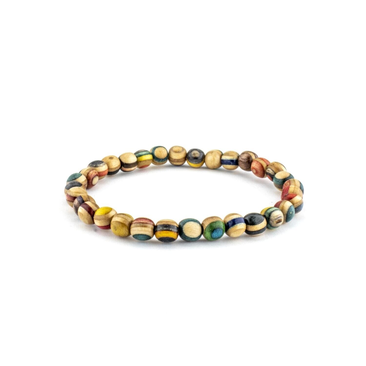 Pulsera de cuentas de patineta reciclada - multicolor, unisex, cuentas de 6 mm, elástica
