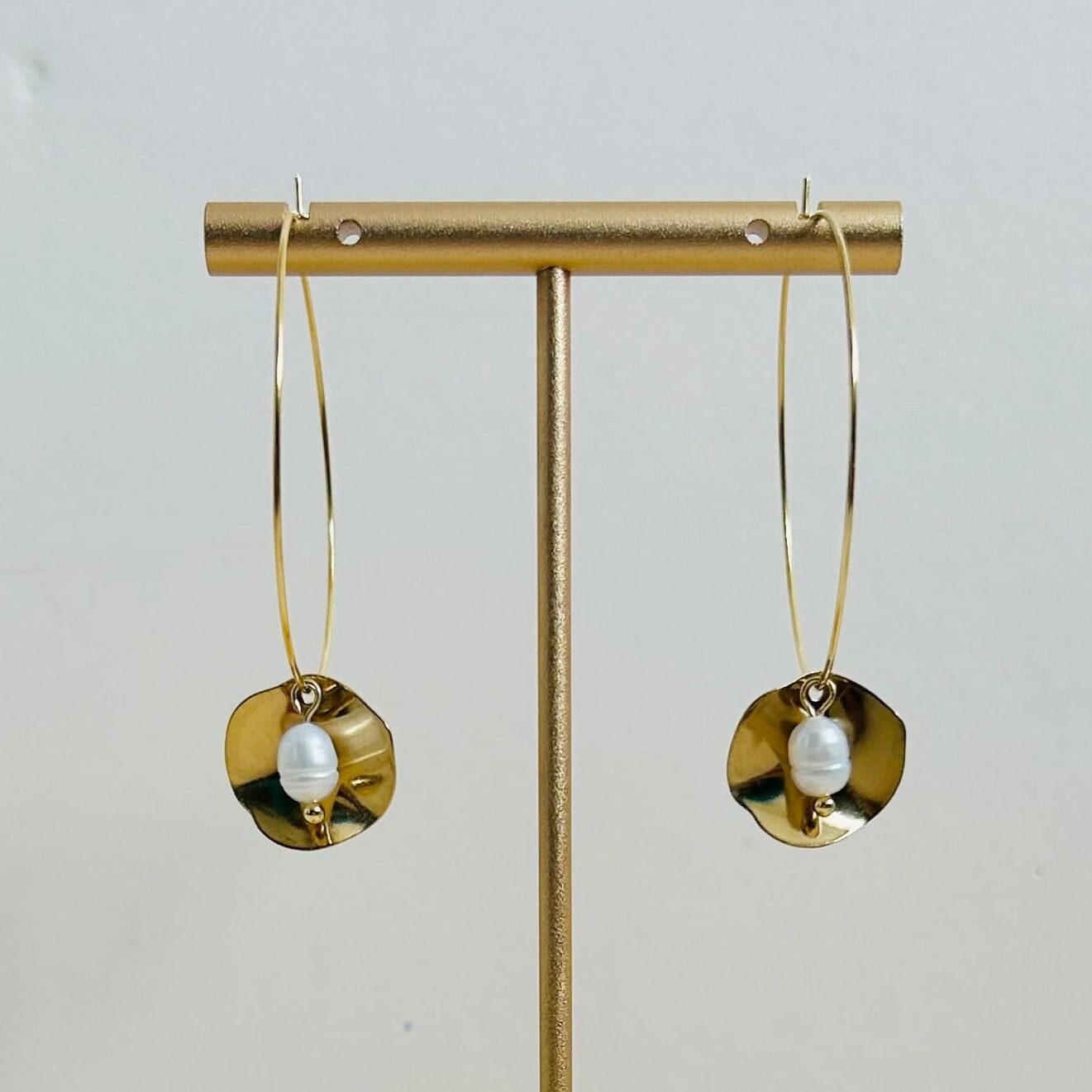 Disc + Pearl Hoop Earrings | Large