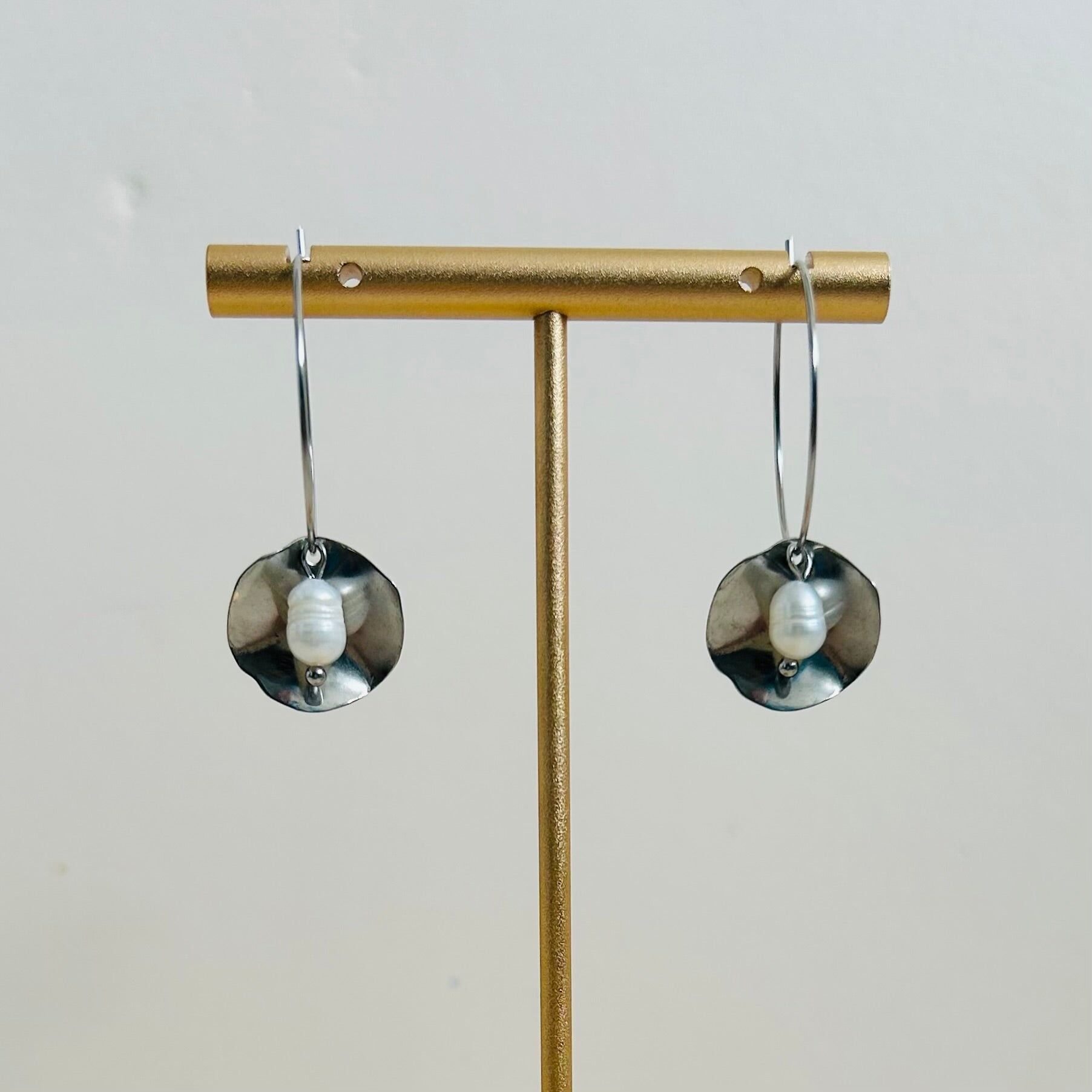 Disc + Pearl Hoop Earrings | Small