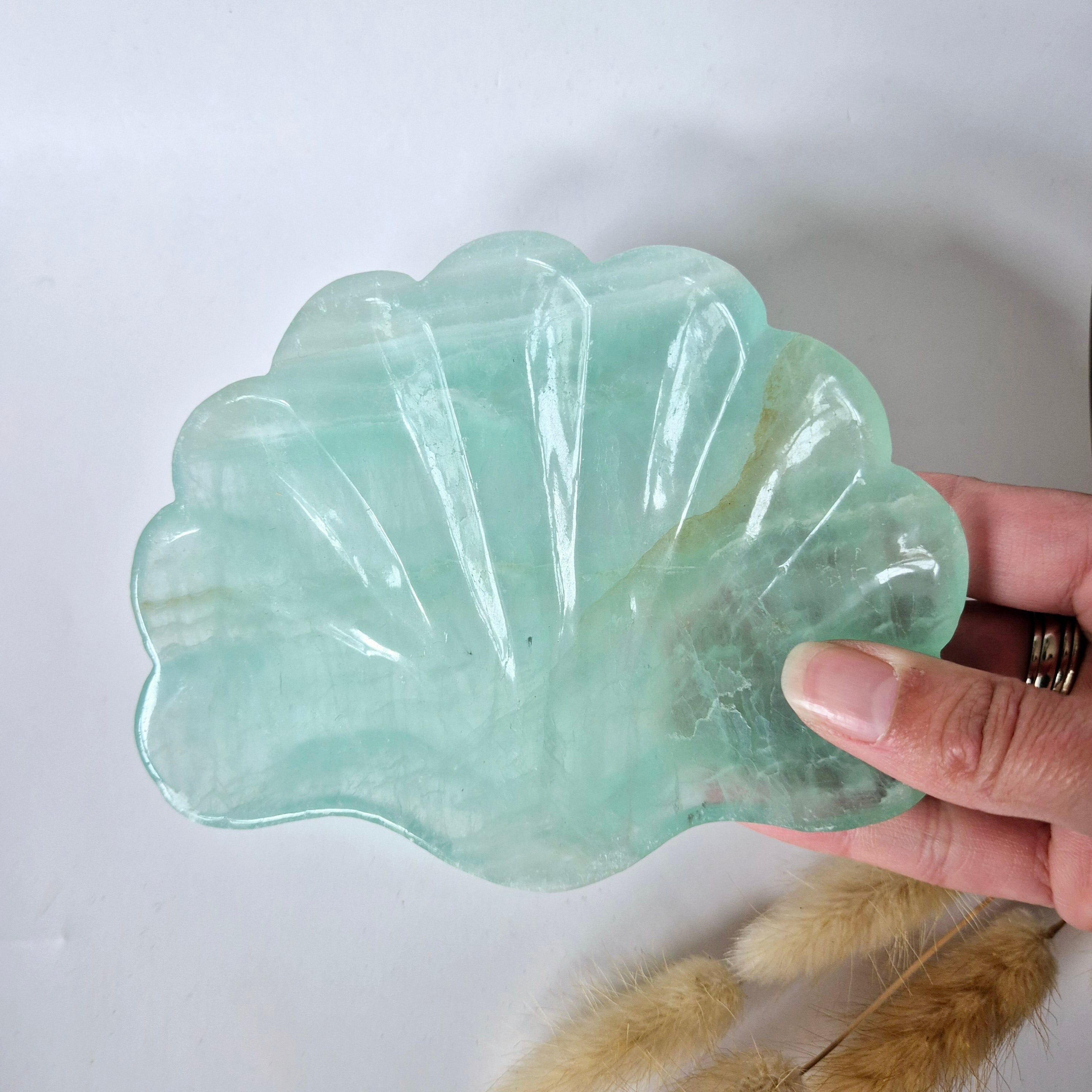 Bol à sculpter en pierre précieuse en forme de coquillage, fluorite verte n° 36 – Cadeau unique