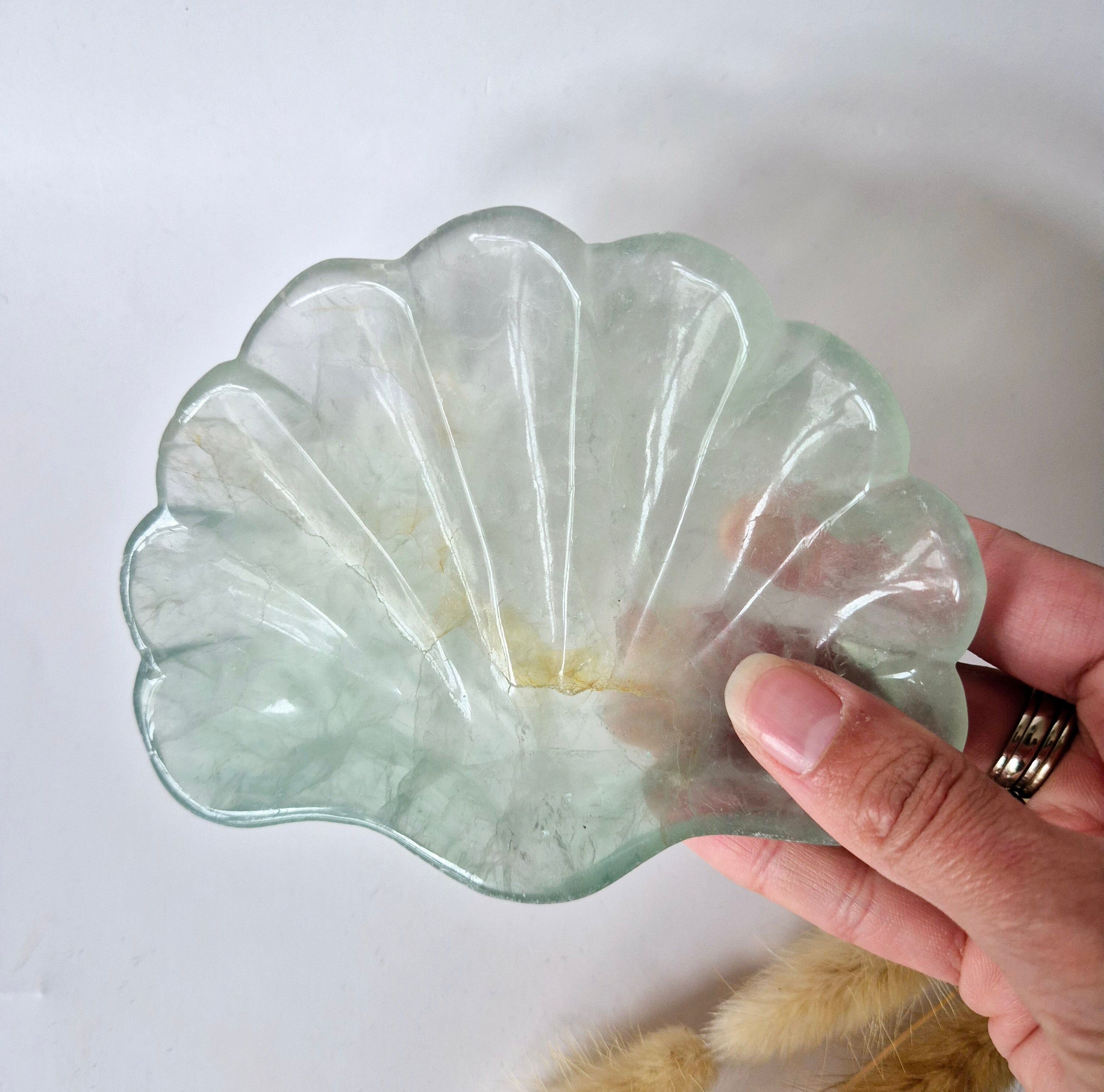 Bol à sculpter en pierre précieuse en forme de coquillage, fluorite verte n° 31 – Cadeau unique