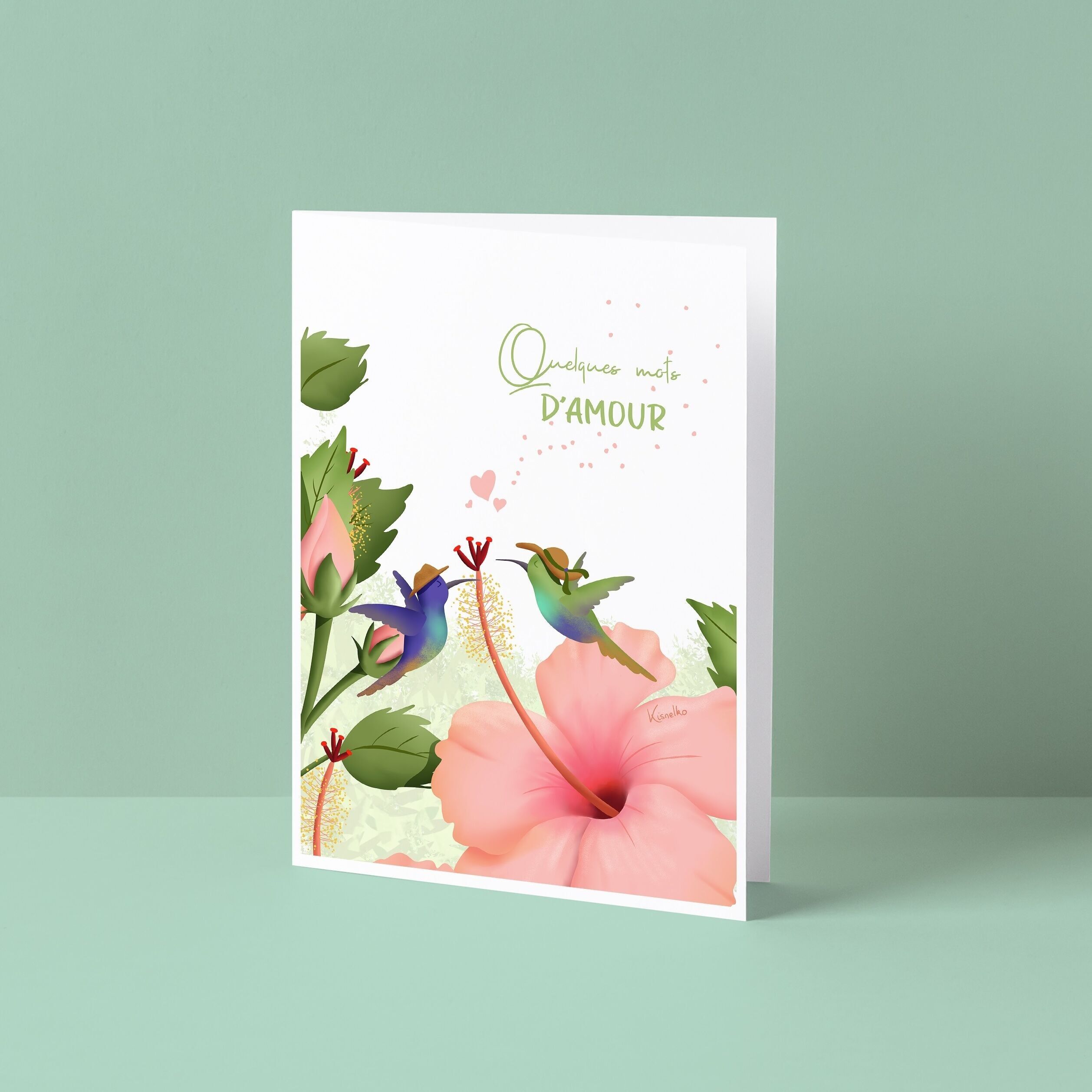 Karte A6 (doppelt) – Hibiskus und Kolibris