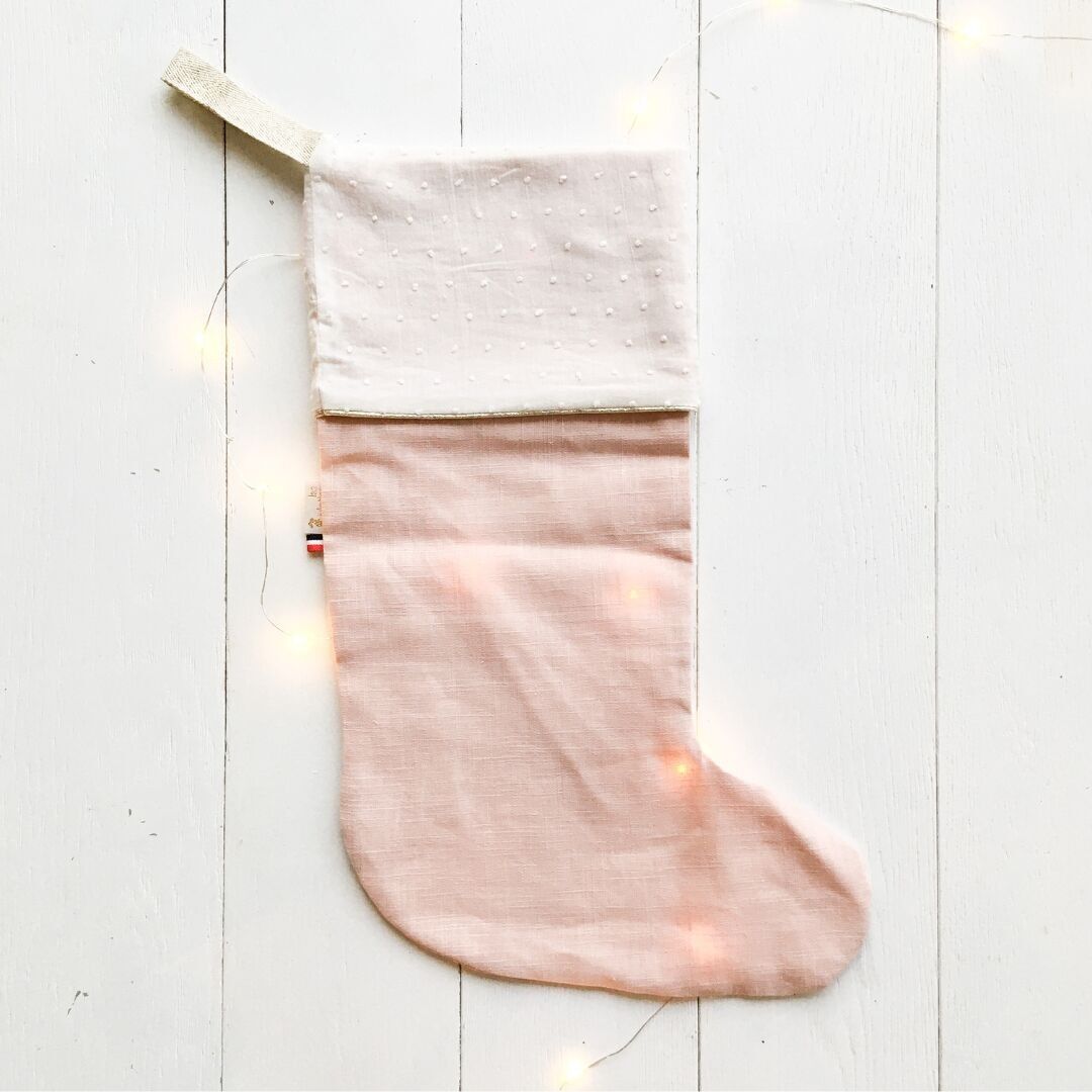 Calza di Natale in lino rosa cipria