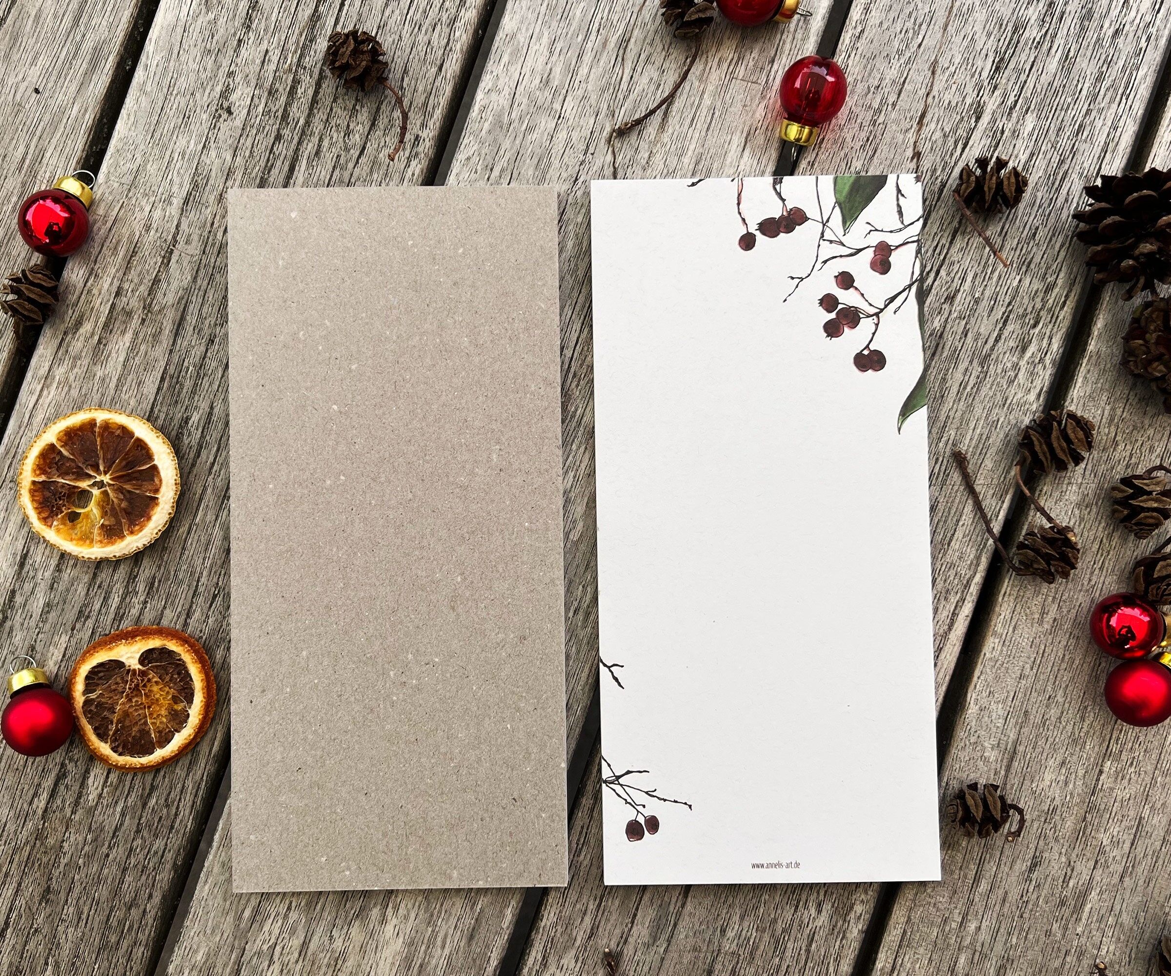 Notizblock | Weihnachtsvorbereitungen | Winteräste und Beeren | DIN (lang) 99 x 210 mm