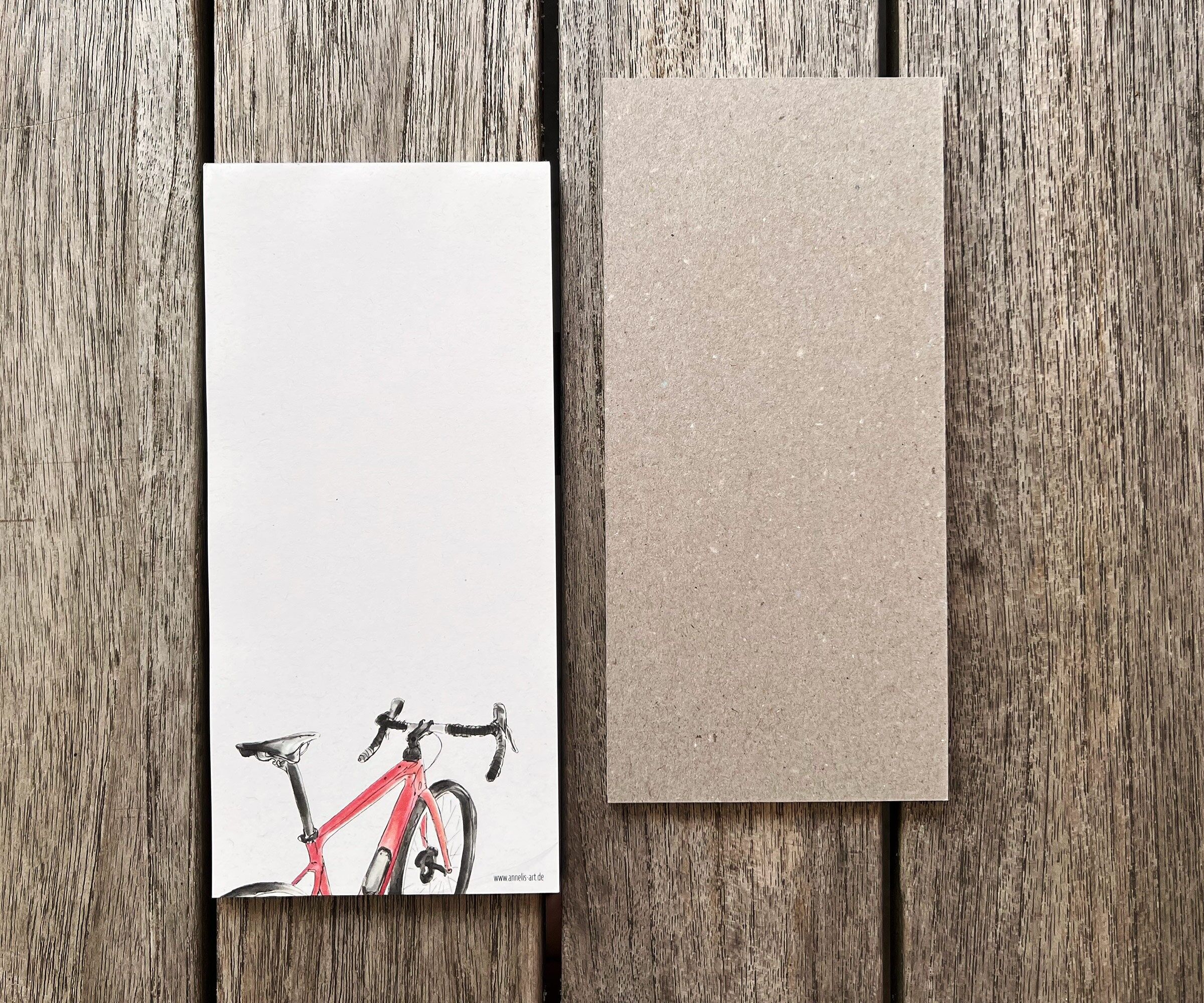 Women's racing bike notepad | sporty watercolor motif | DIN (long) 99 x 210 mm | unlined