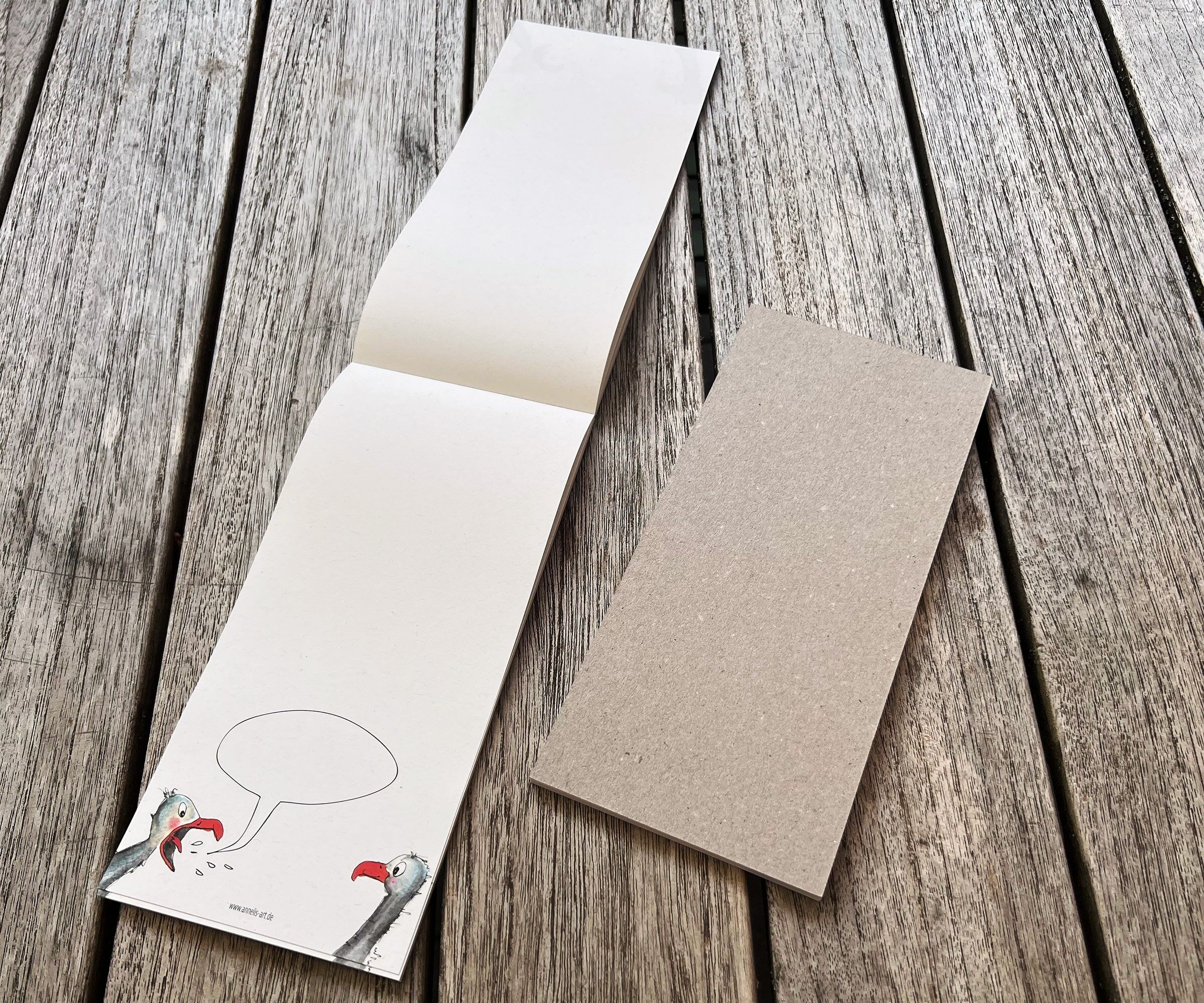 Lustiger Notizblock | Kreischende Möwen mit Sprechblase | Aquarellmotiv | DIN (lang) 210 x 99 mm | unliniert