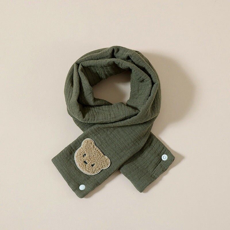 Sciarpa autunnale idrofila con applicazione a forma di orso - Verde militare