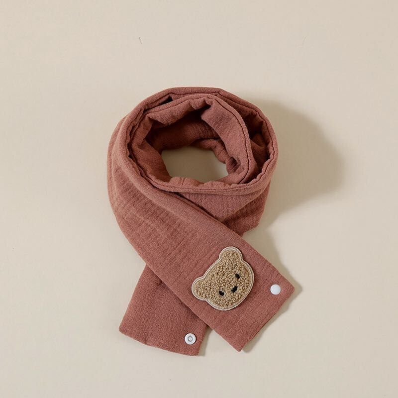 Sciarpa autunnale idrofila con applicazione orso - Terracotta