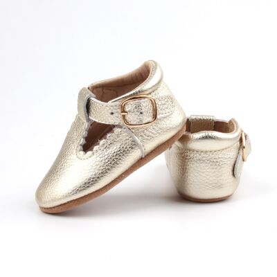 Grecian' Scalloped T-bar Baby Shoes - Soft Sole