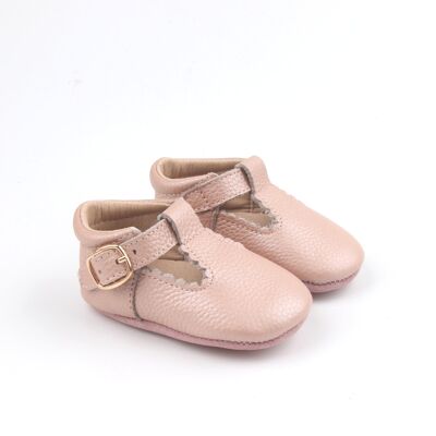 Vintage Pink' Scalloped T-bar Baby Shoes - Soft Sole