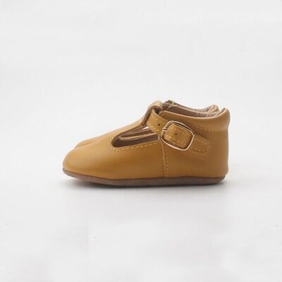 Mustard' Traditional T-bar Baby Shoes - Soft Sole