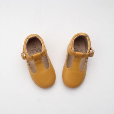 Mustard' Traditional T-bar Children's Shoes - Hard Sole