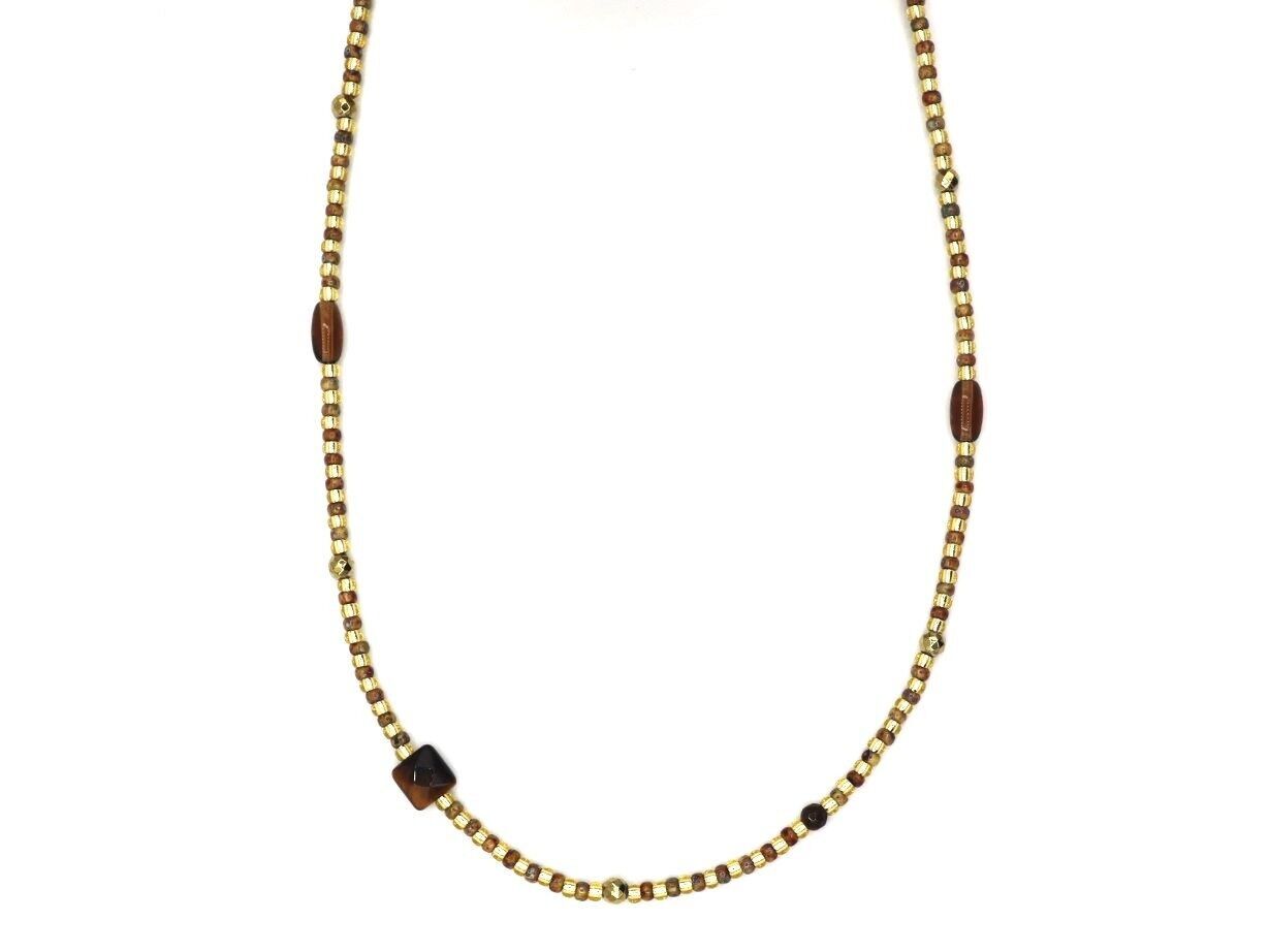 Collana Selina in occhio di tigre, acciaio inossidabile argento o oro