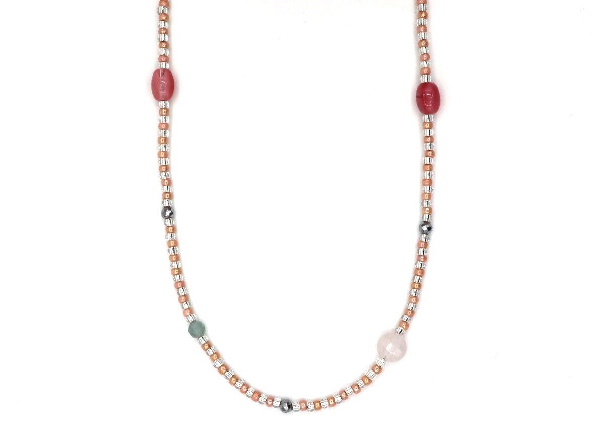 Collana Selina in quarzo rosa, acciaio inossidabile argento o oro