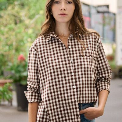 Camisa holgada de algodón con estampado de cuadros vichy