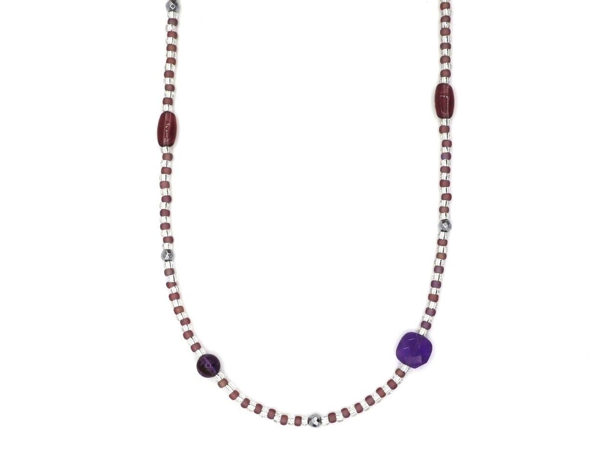 Collana Selina con ametista, argento o acciaio inossidabile dorato