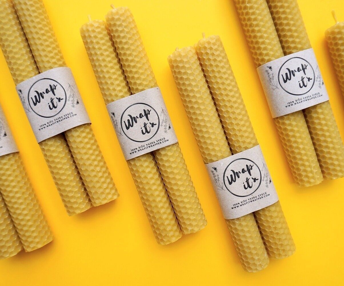 BEESWAX CANDLE SET 2 x 20.5cm x 2.5 cm