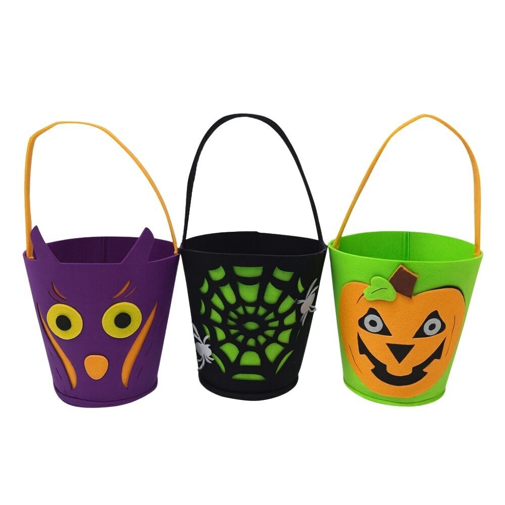 Set of 3 Halloween Bags in Colorful Felt 15 cm - Trick or Treat (Random Color)