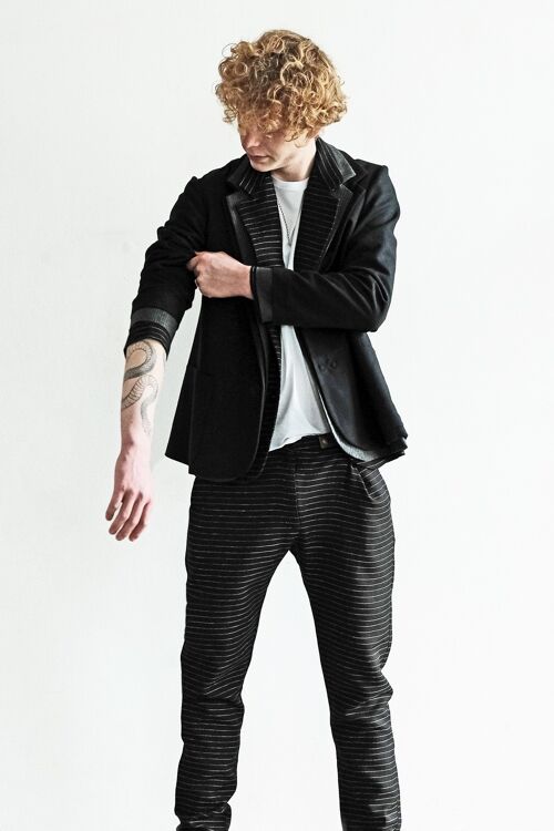 Unisex blazer jacket ‘Slack’ black pinstripe, package of 3
