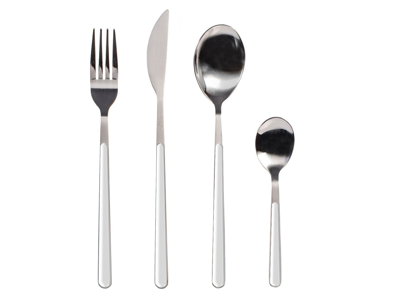 Nova 24-piece stainless steel cutlery set with white plastic handle