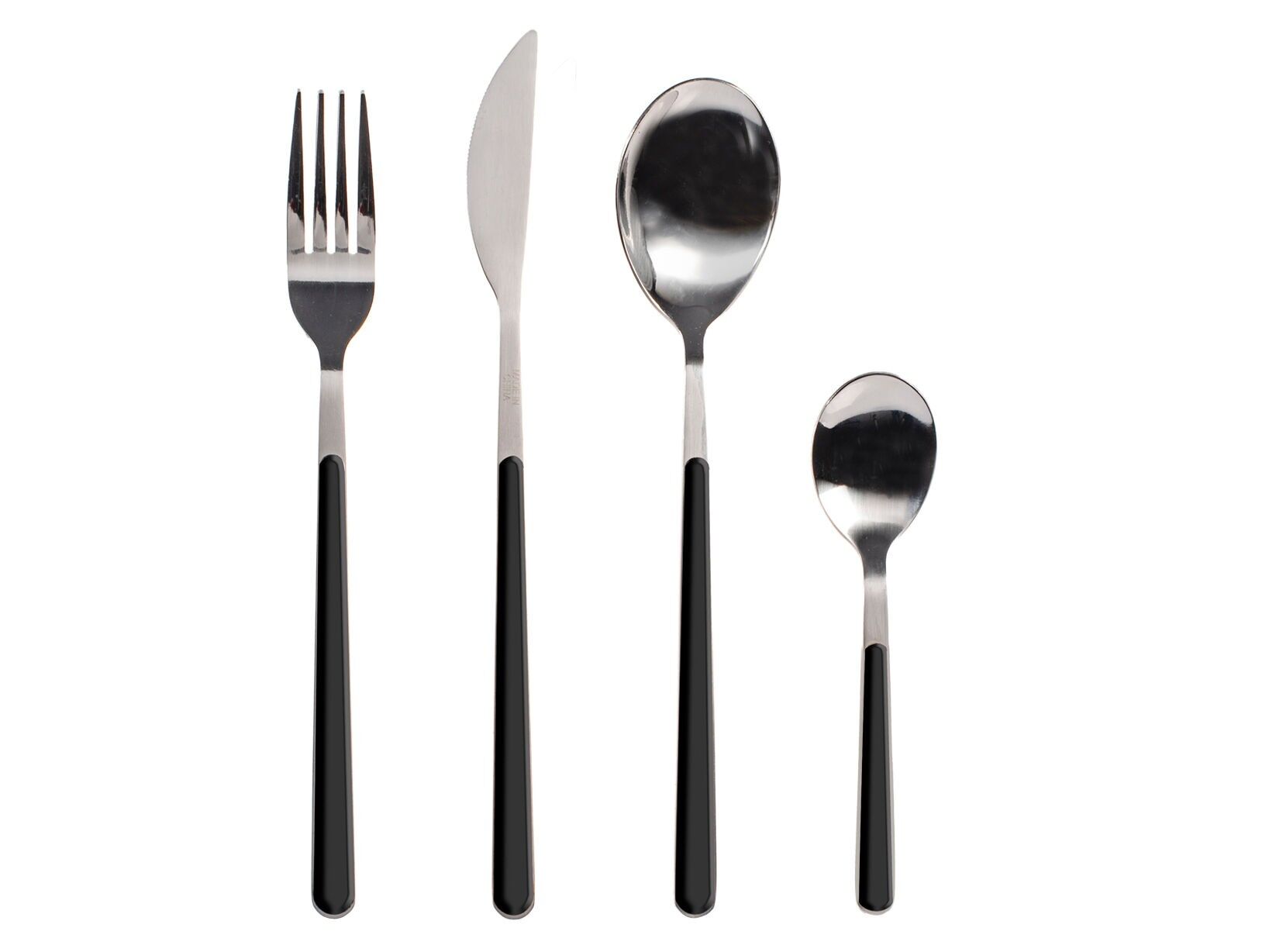 Nova 24-piece stainless steel cutlery set with black plastic handle