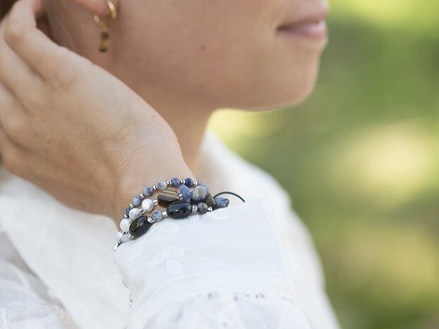 Bracciale Batu ovale sodalite, acciaio inossidabile argento o oro