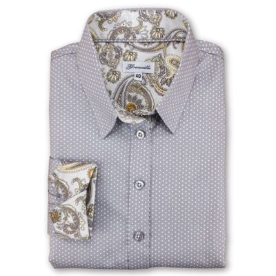 Camisa Grenouille de lunares grises y blancos con detalles de cachemira