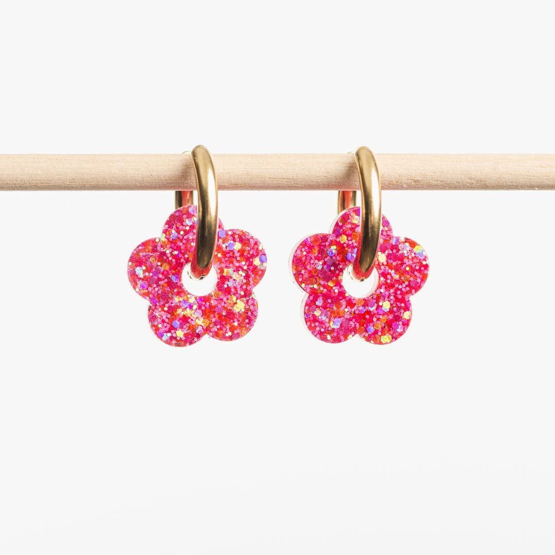 Fuchsia Flower Mix Creole Earrings
