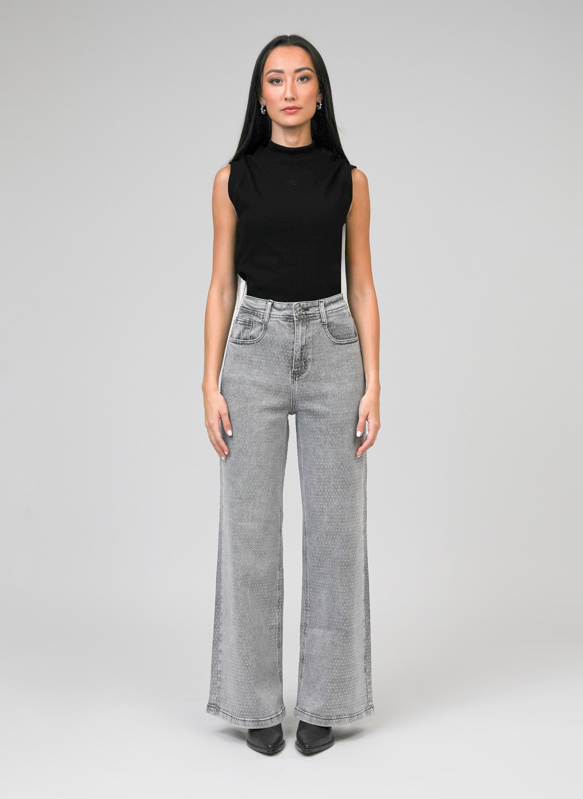 Jeans grigi con paillettes