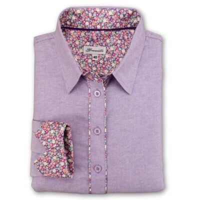 Camisa Oxford morada Grenouille con detalles de flores moradas