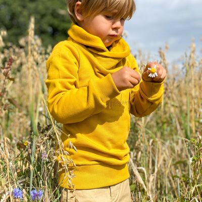 BIO Stehkragen Pullover mit XXL Kuschelkragen in Yellow Mustard (Gr. 92-104)