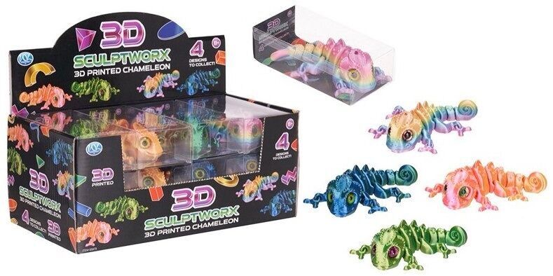 Caméléon imprimé en 3D – 14 cm (4 Sortimente, Geschenk von 12)