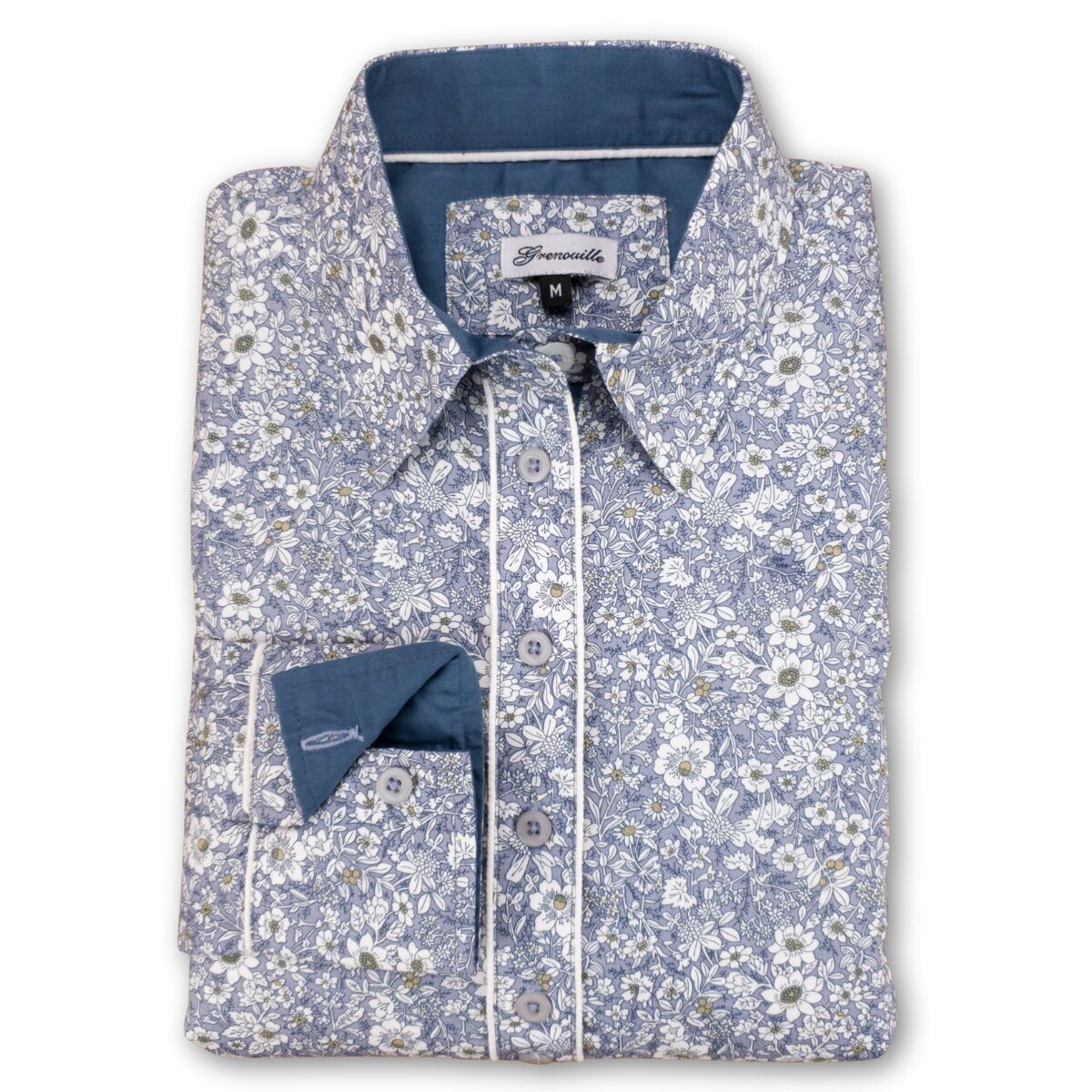 Camicia Grenouille con stampa floreale grigio ardesia e bianco