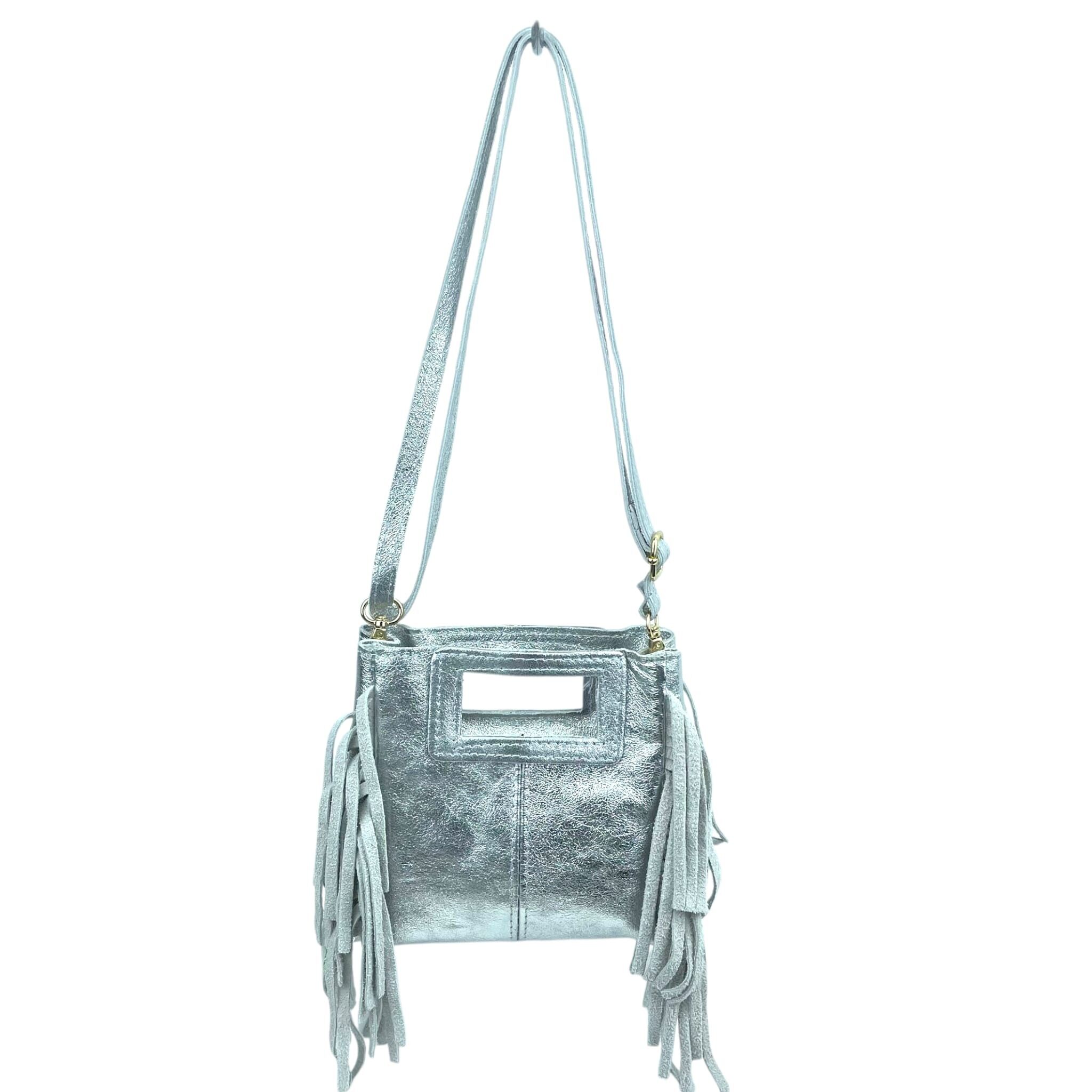 Handtasche aus italienischem Metallic-Leder mit Fransen
