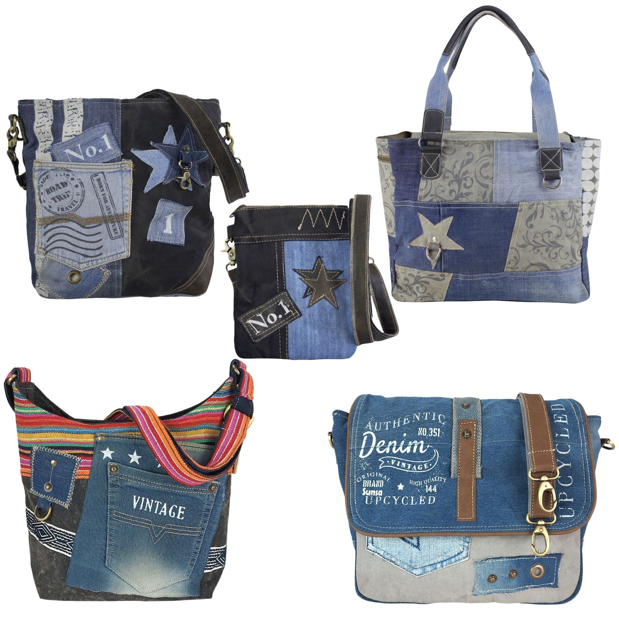 Borse di jeans riciclate Pacchetto 5 Borse di jeans Borse a tracolla Borse da donna Borse a mano in varie misure