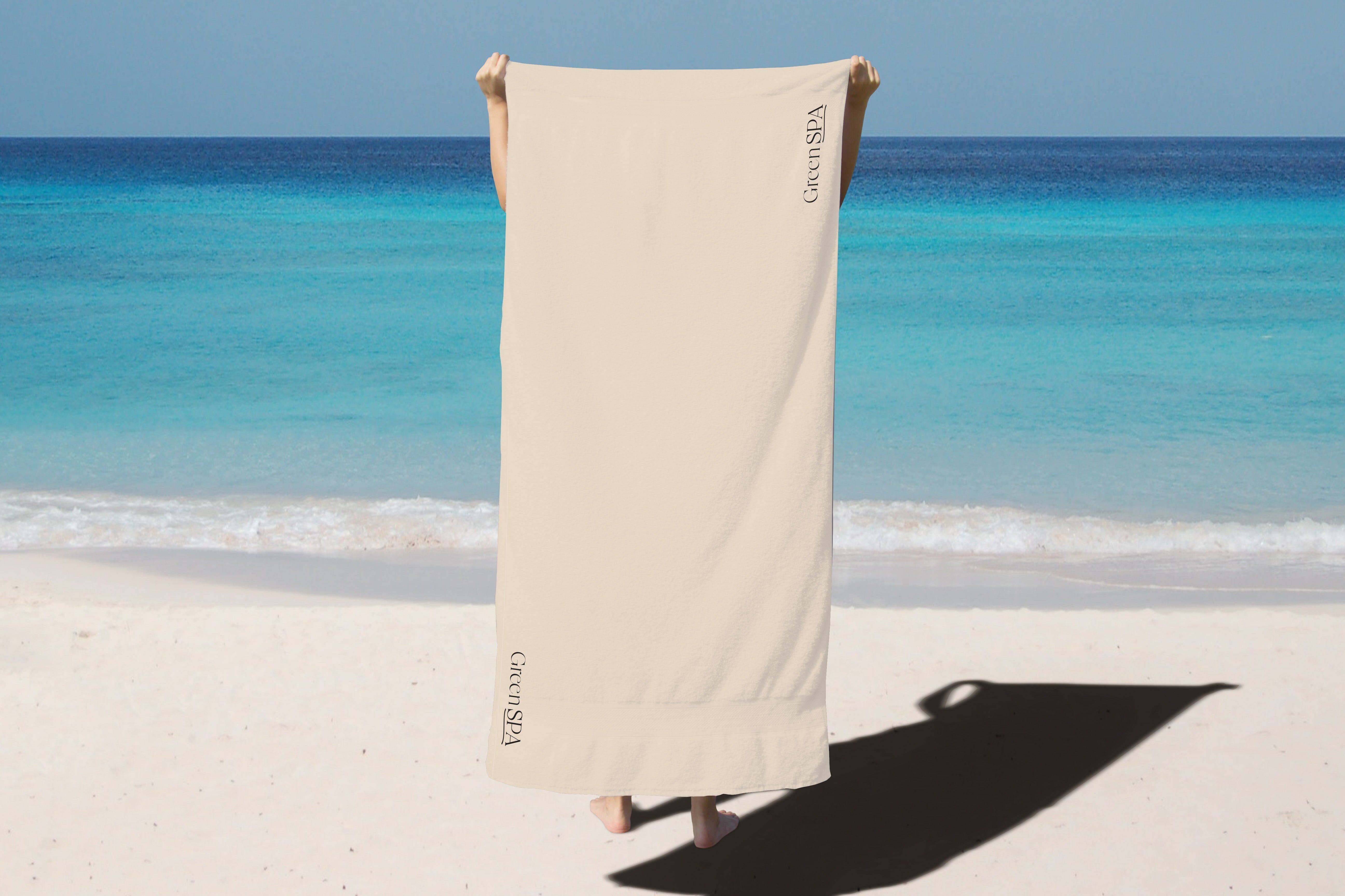 Asciugamano 120x200cm Beige 500gr con Ricamo Spa Verde