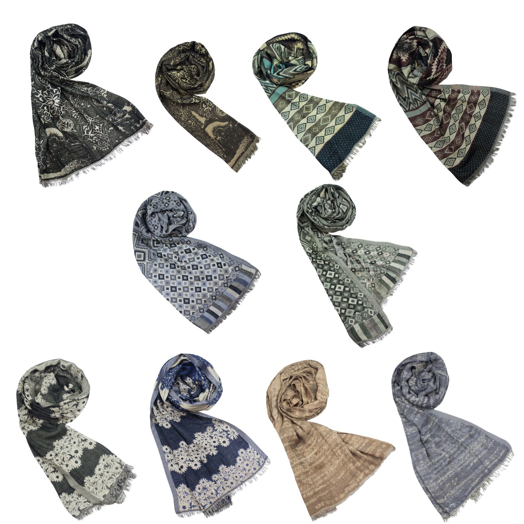 Sunsa Winterschal Bestseller Paket 10 Winter Schals Halstücher aus Baumwolle und Viskose in verschiedenen Farben