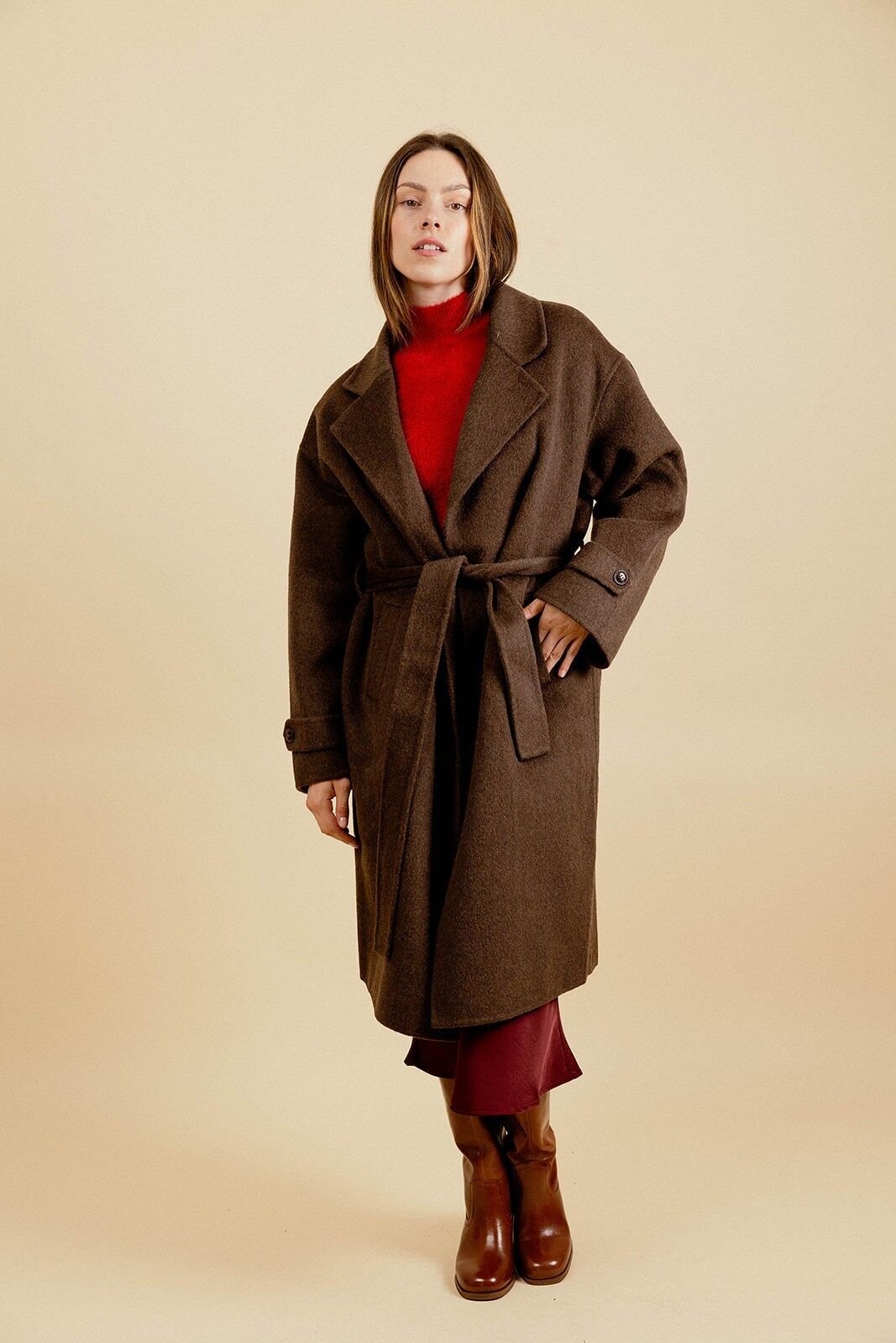LEANE Langer Wollmantel mit Reverskragen