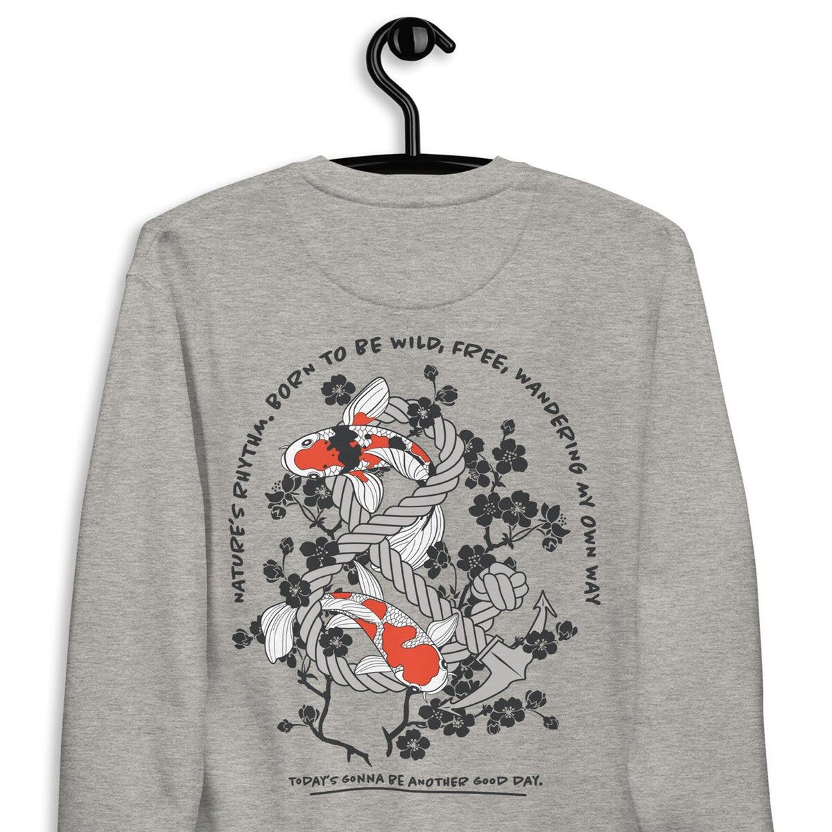 Felpa in misto cotone con scritta "Koi Fish Another Good Day"