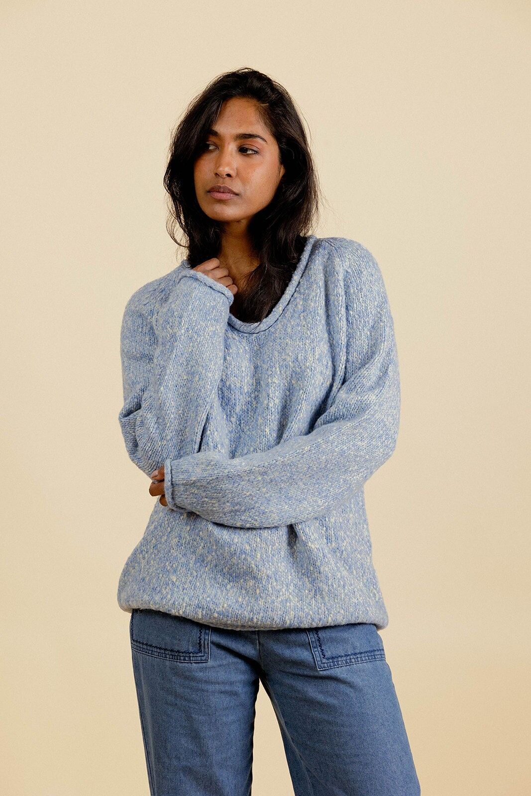 BARLAY Suéter oversize de punto trenzado con cuello en V