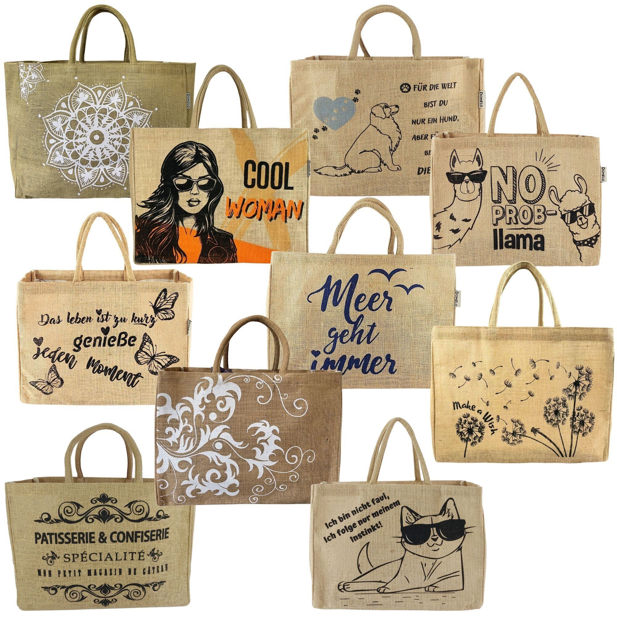 Confezione di 10 borse per la spesa in iuta, grande cestino per la spesa, borsa vegana