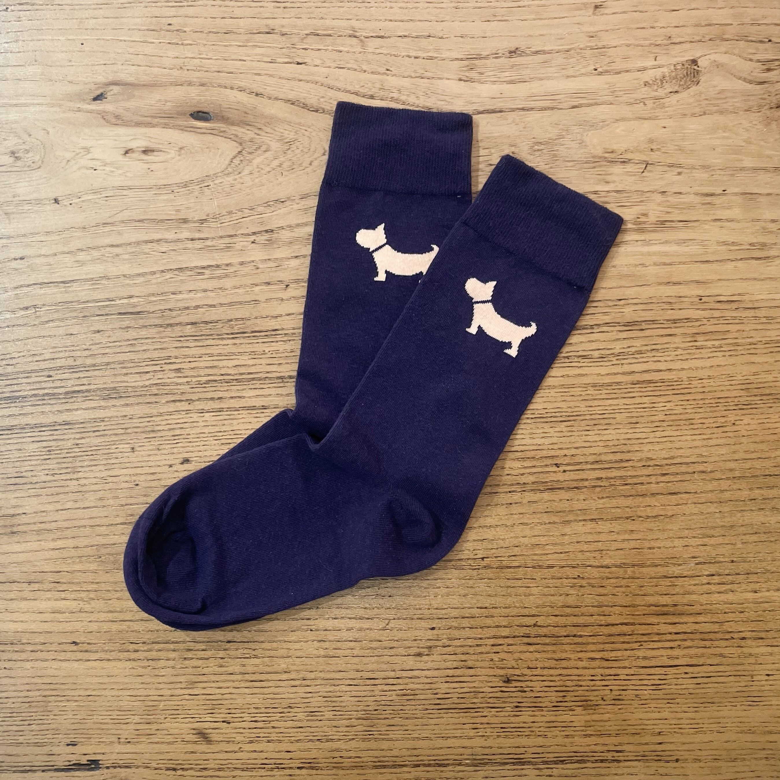 Chaussettes en coton - bleues avec chien rose