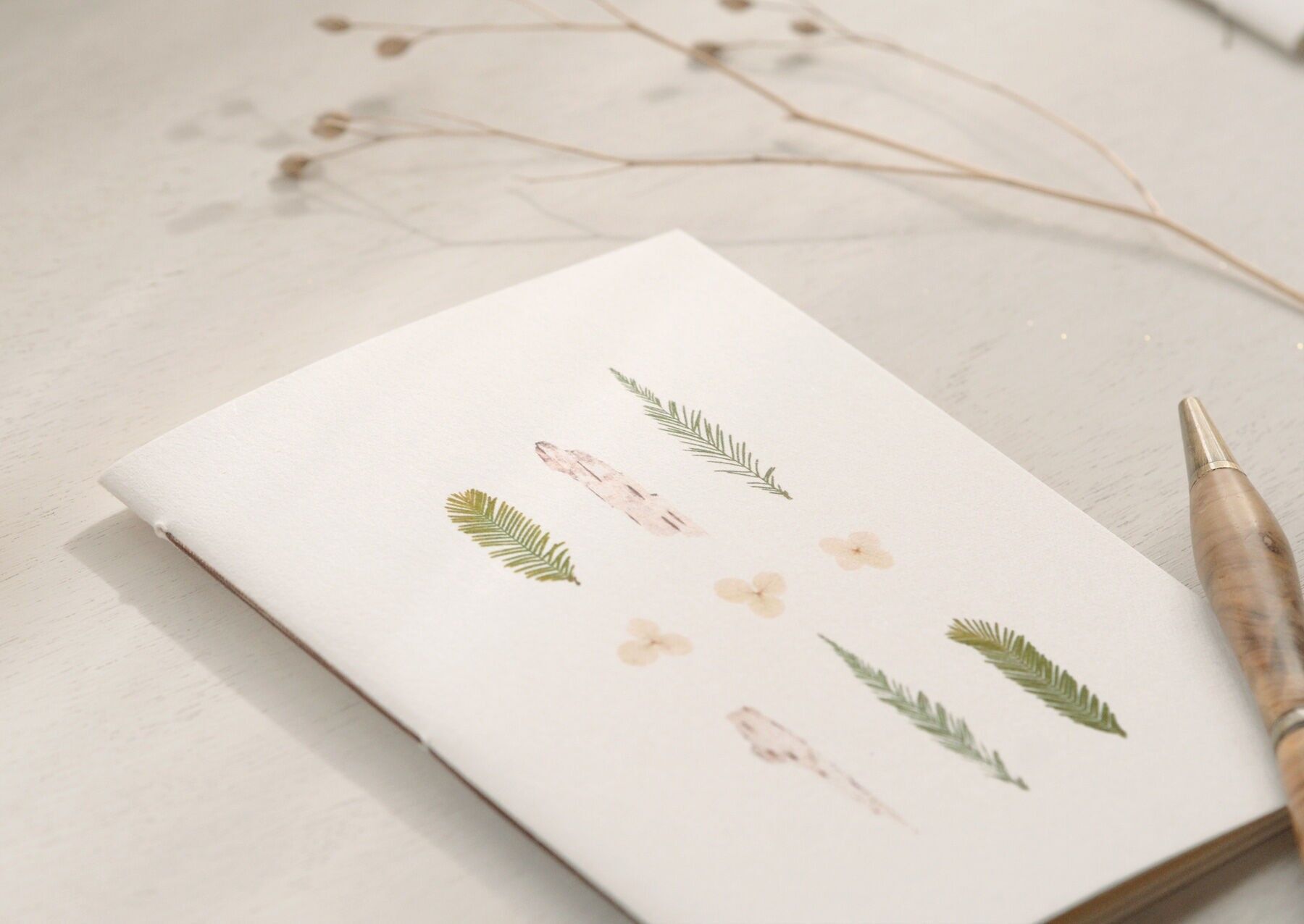 Handgefertigte Schreibwaren: Kleines Notizbuch „Winter“ • Botanica-Kollektion • A6