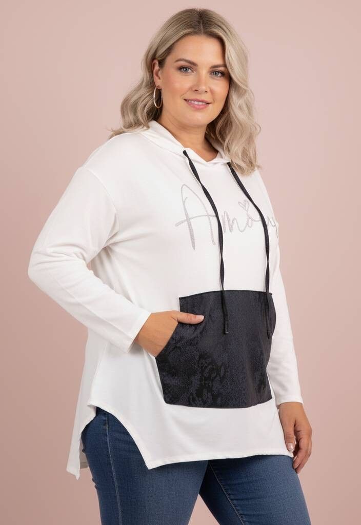 Sudadera con capucha "Love" en talla grande, color blanco (T05538)