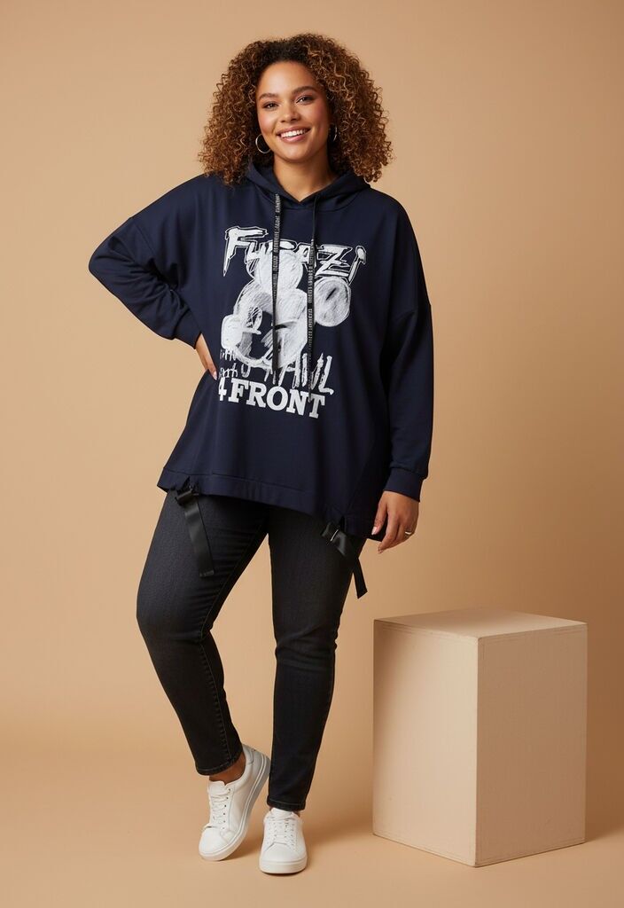 Sudadera con capucha y grafiti azul de talla grande (T05557)